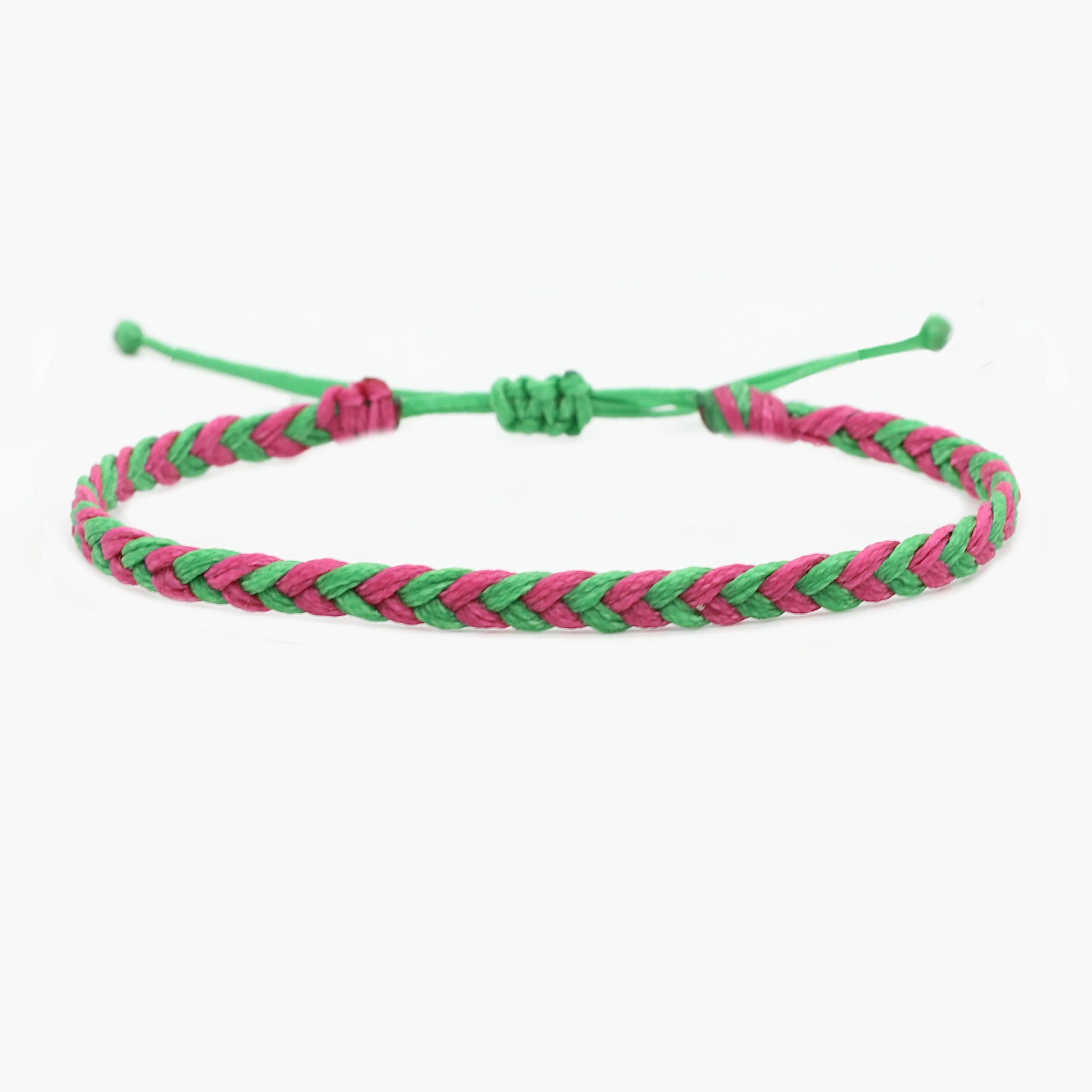 Adjustable Mini Braided Bracelet (Green/Burgundy)