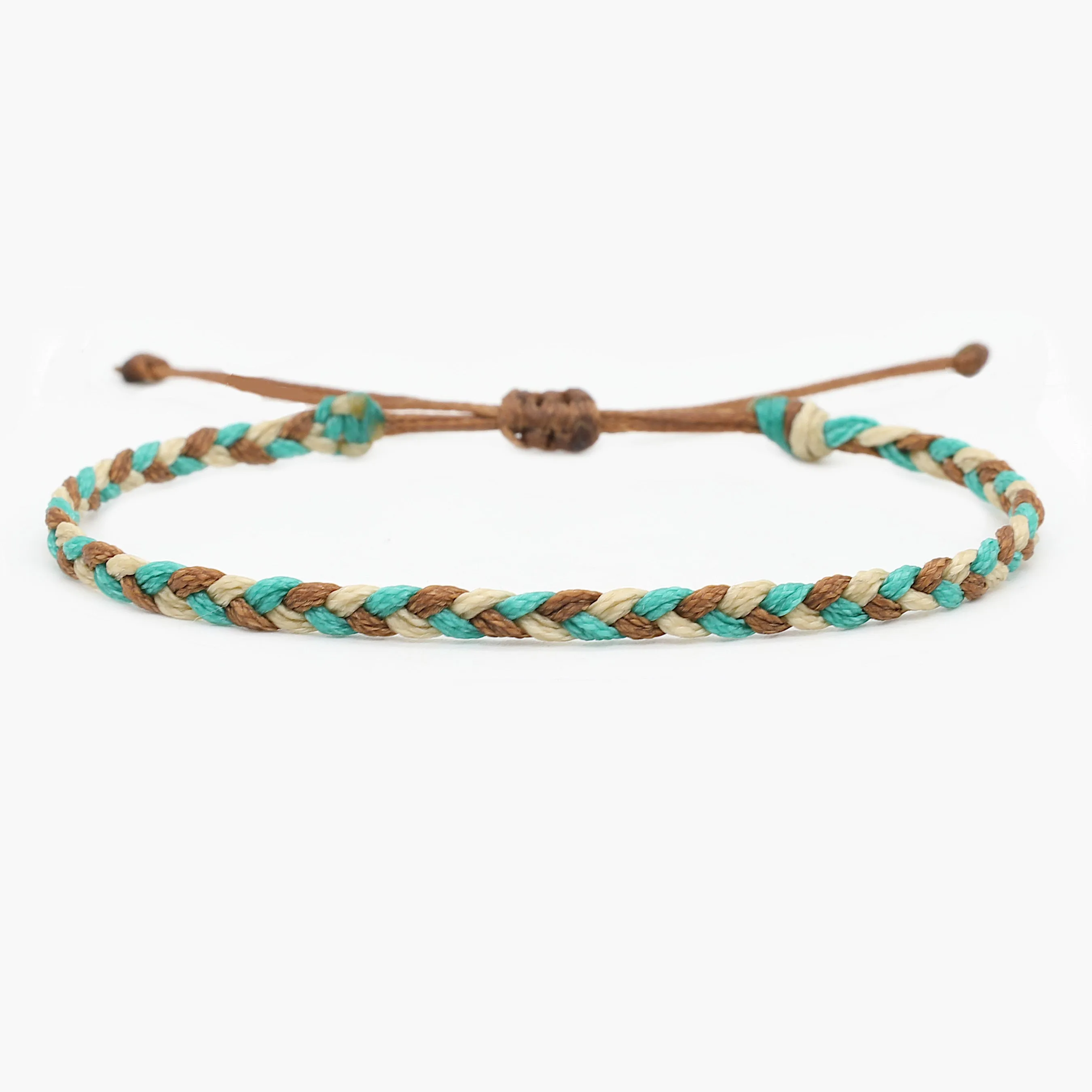 Adjustable Mini Braided Bracelet (Turquoise/Cream)