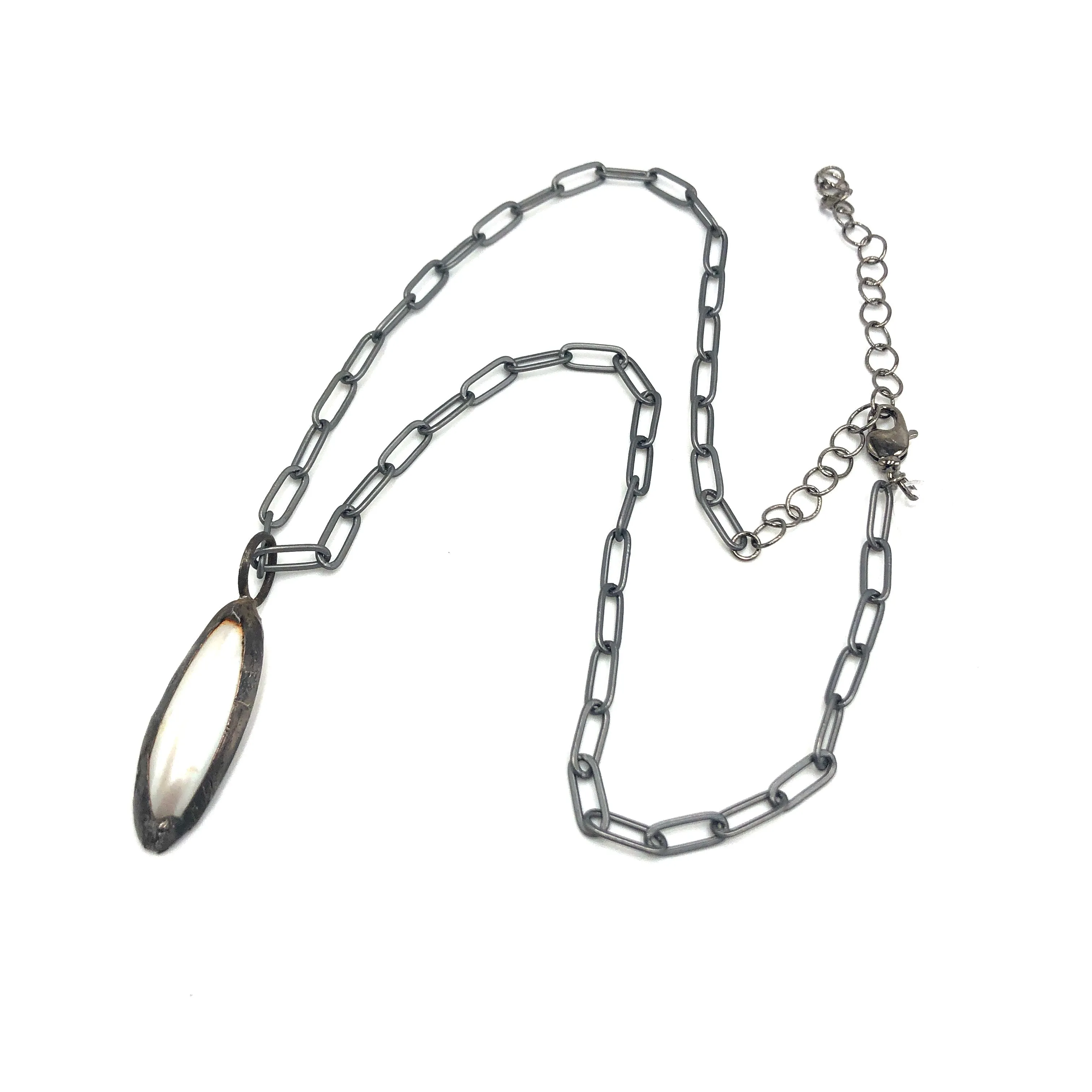 Aged Pearl Marquis & Gun Metal Layering Necklace - Shortie