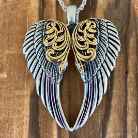 Angel Heart Wings Pendant - Silver/Gold Wings - Custom - Rope Necklace - LAP025