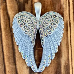 Angel Heart Wings Pendant - White W/Rainbow Stones Wings - Classic - Rope Necklace or Omega - LAP38