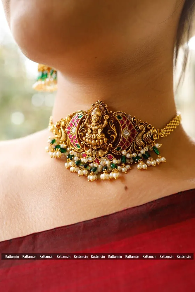 Antiquegold Lakshmi Green Bead Choker