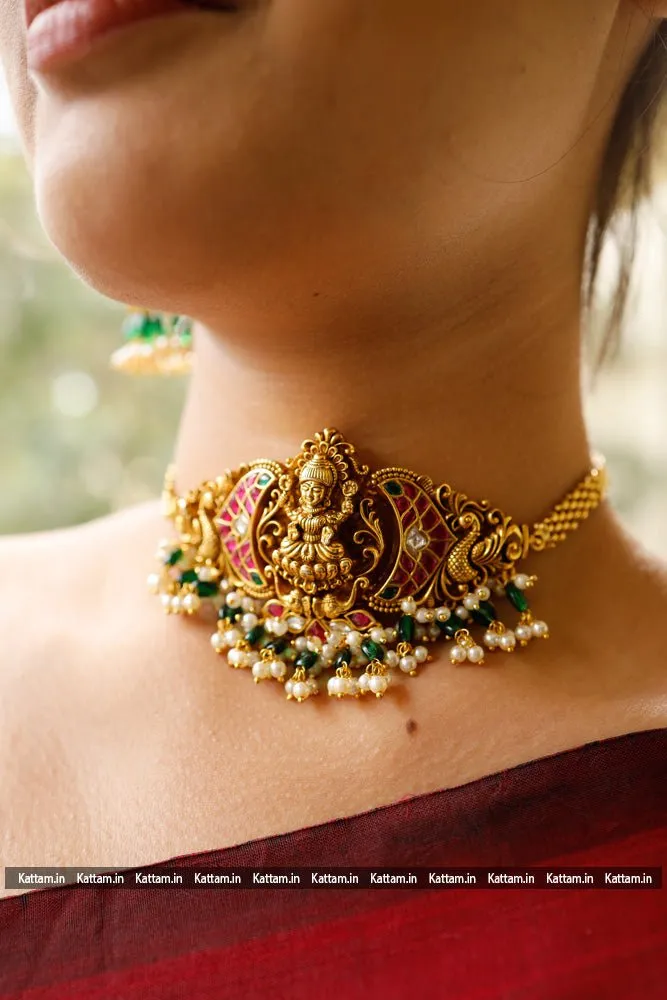 Antiquegold Lakshmi Green Bead Choker