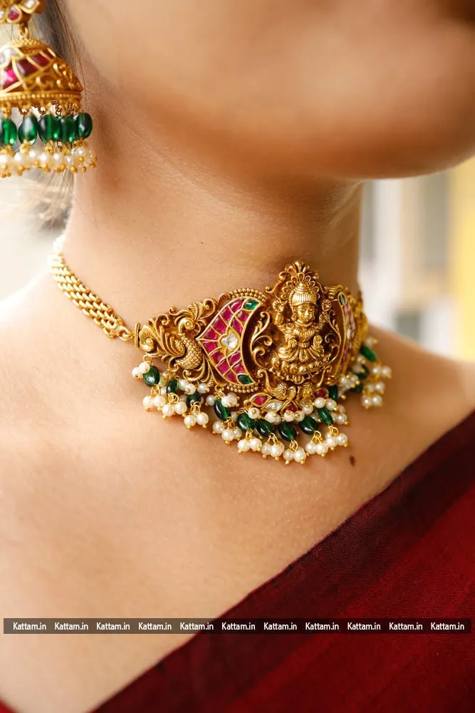 Antiquegold Lakshmi Green Bead Choker