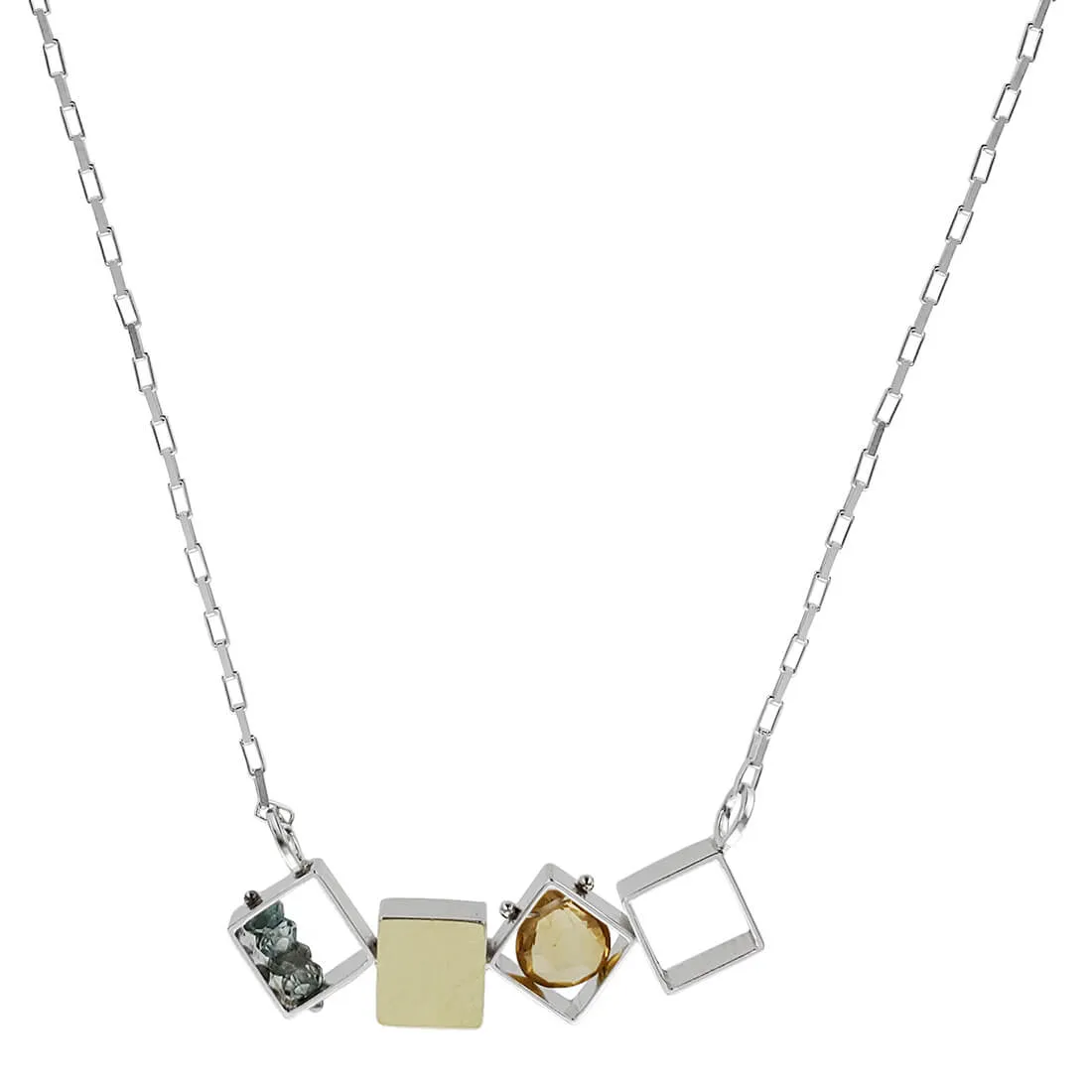 Ashka Dymel Mixed Metal Citrine Horizontal Cubes Necklace