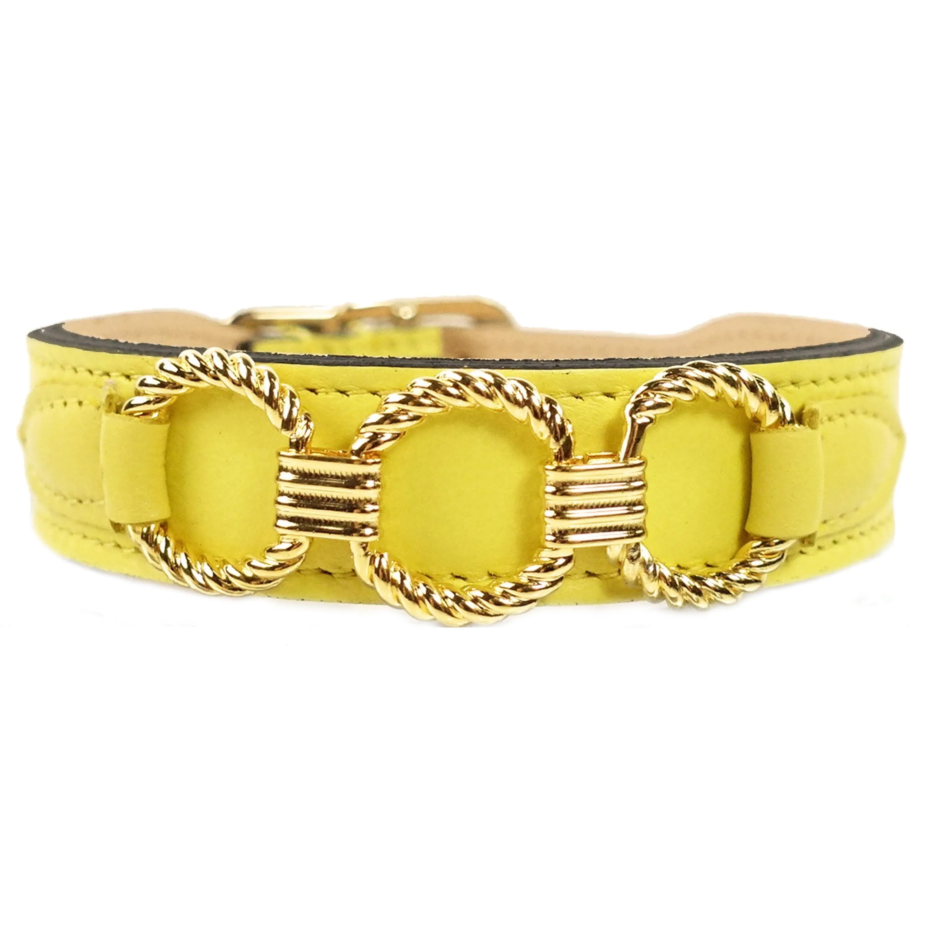 Athena Dog Collar in Canary Yellow & Gold