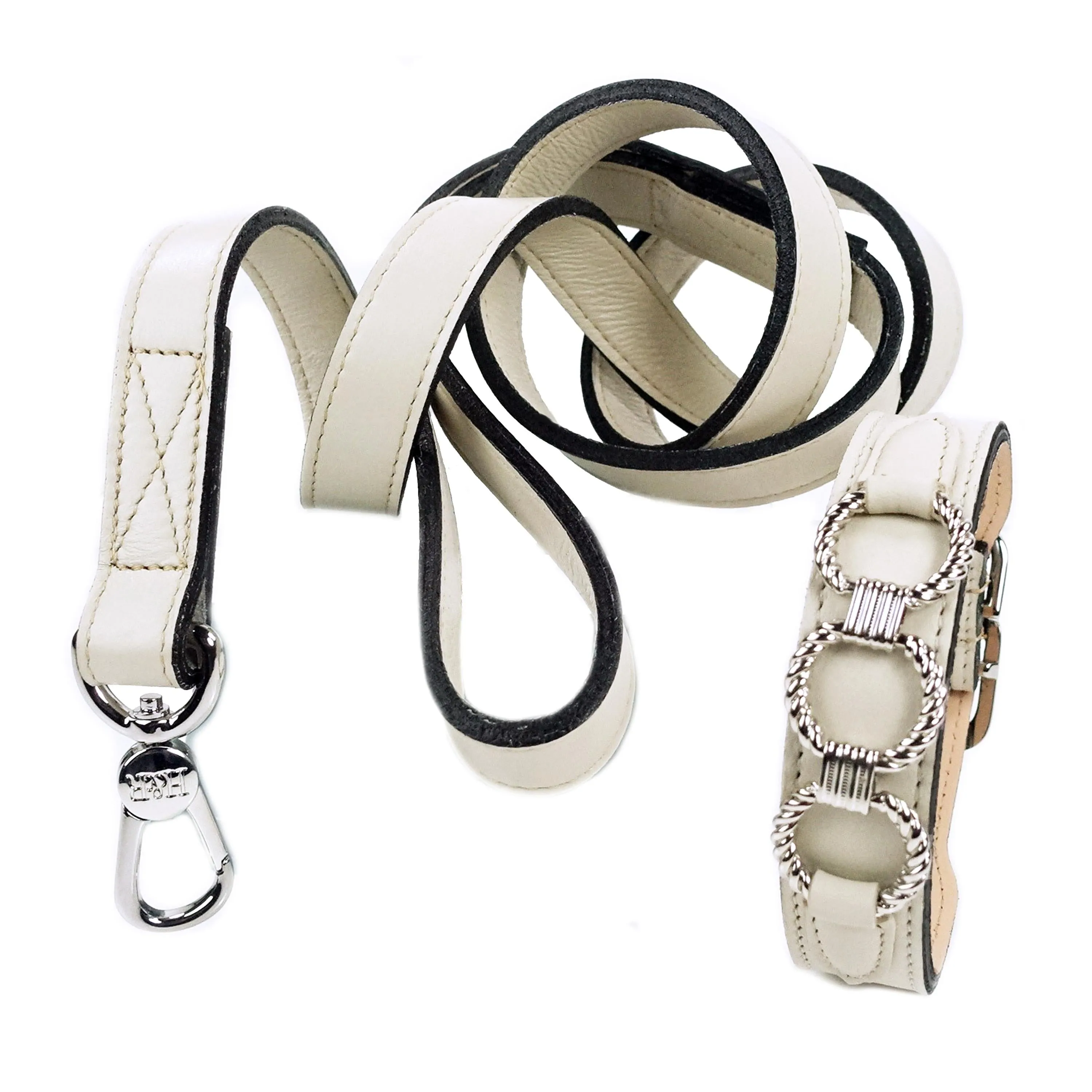 Athena Dog Collar in Eggshell & Nickel