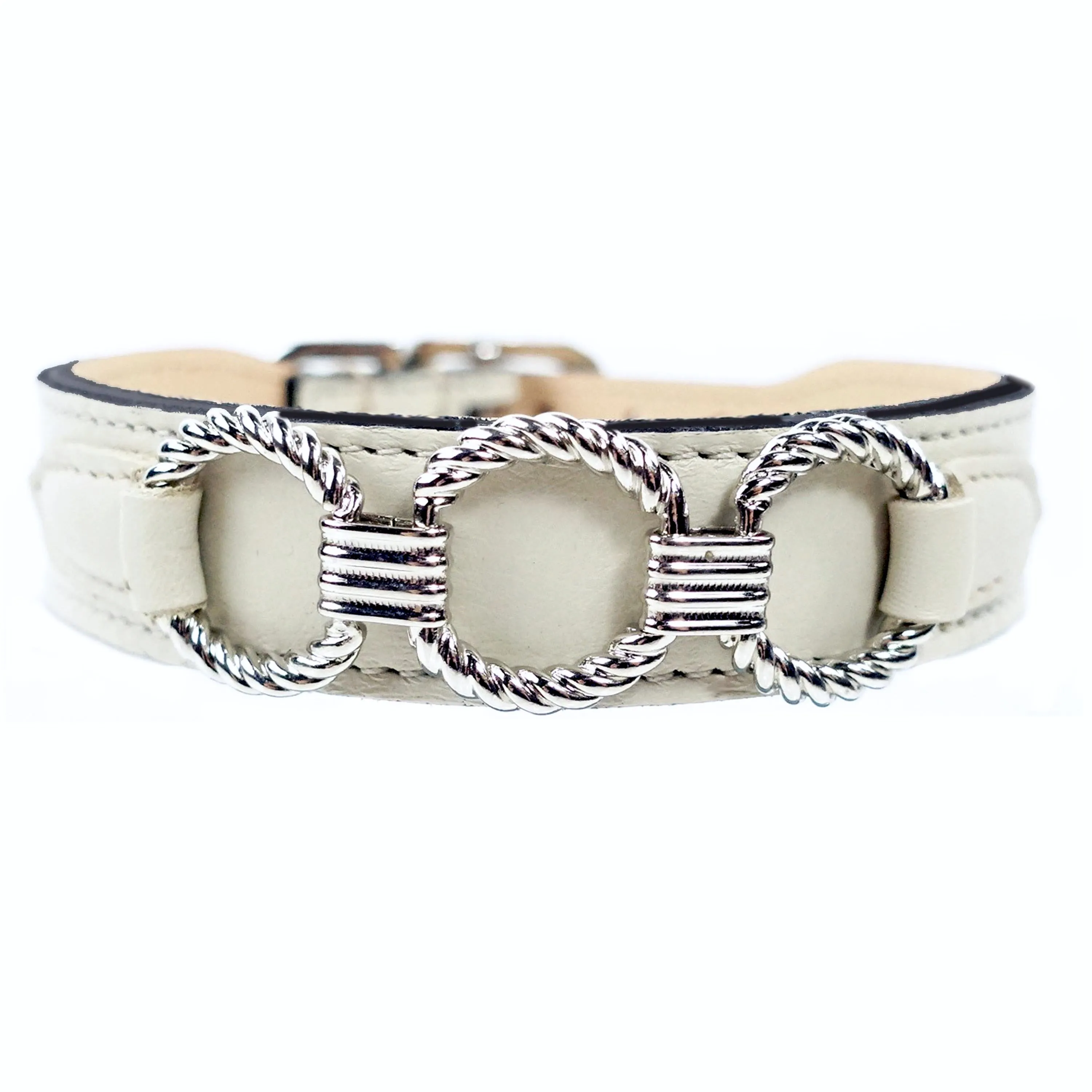 Athena Dog Collar in Eggshell & Nickel