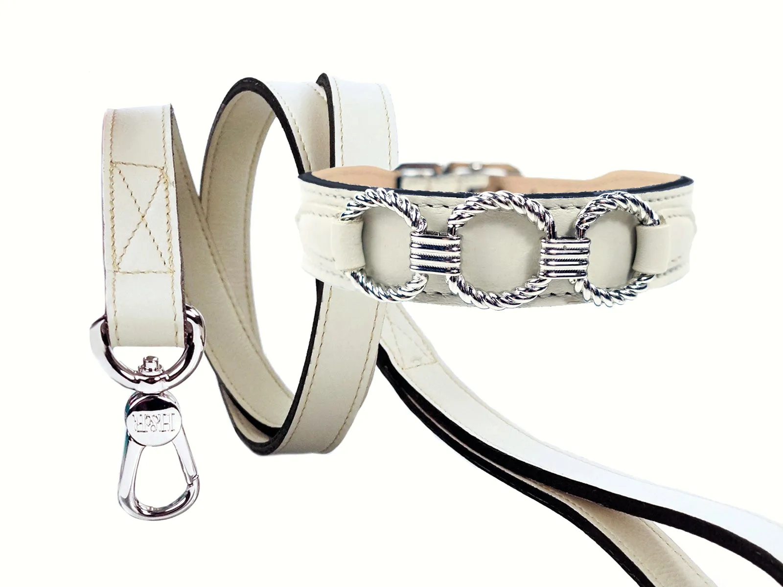 Athena Dog Collar in Eggshell & Nickel