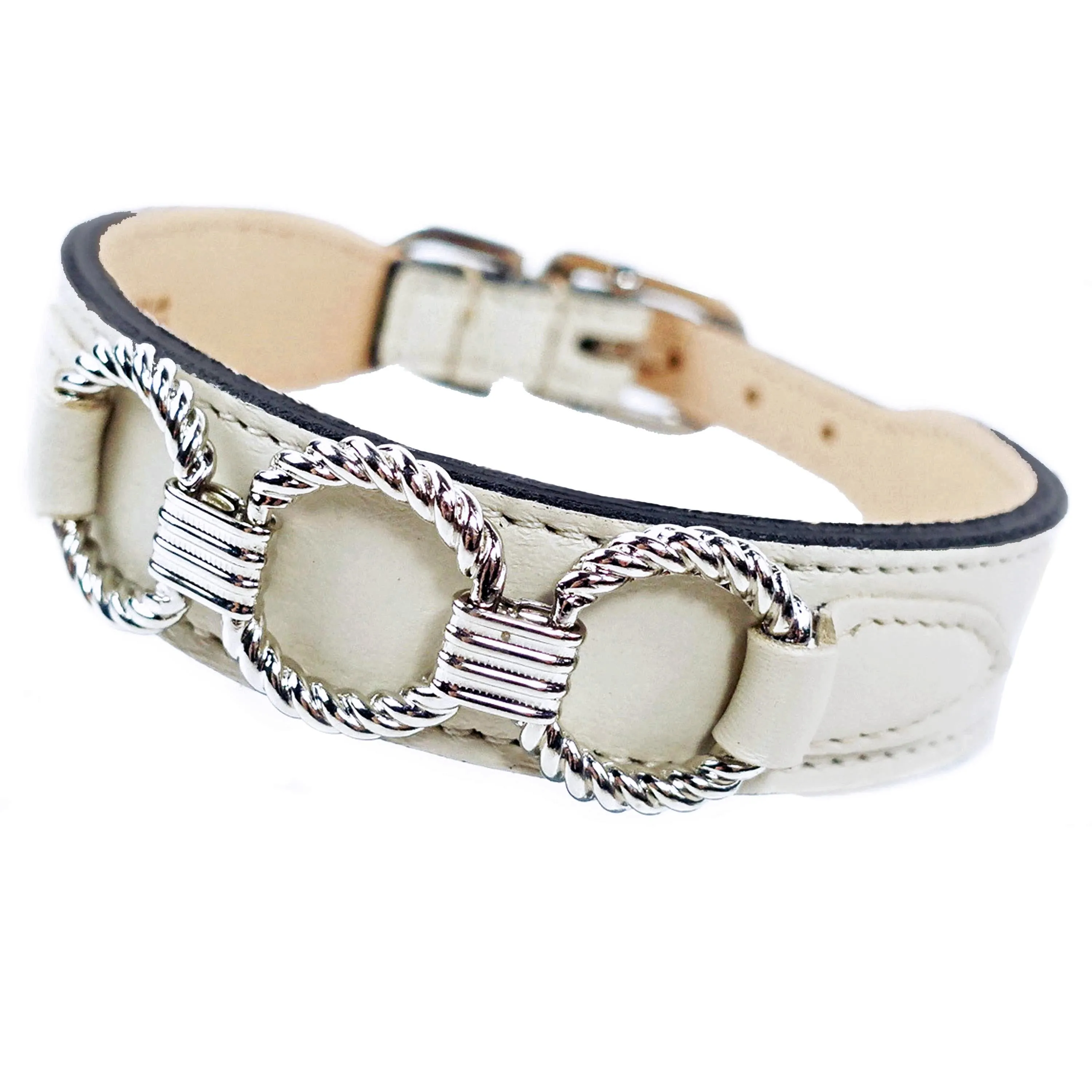 Athena Dog Collar in Eggshell & Nickel