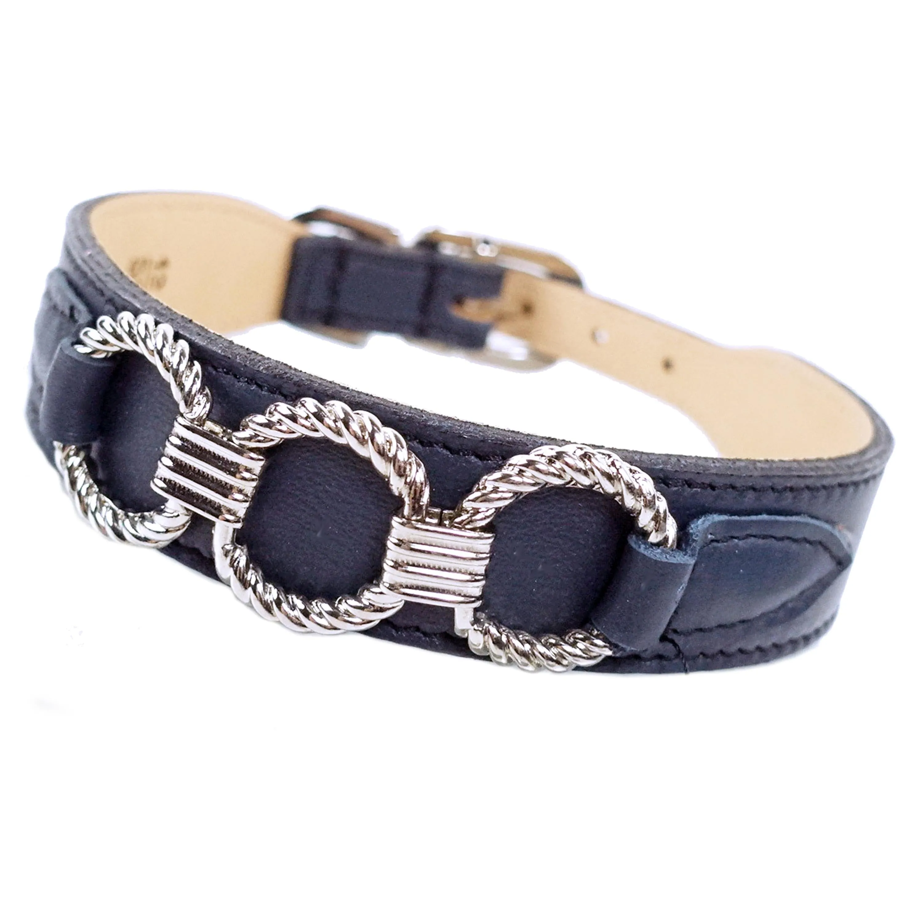 Athena Dog Collar in French Navy & Nickel