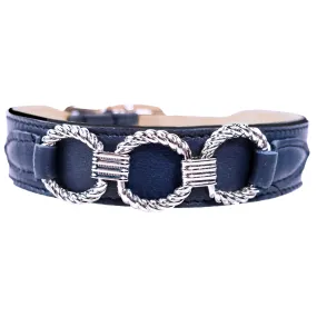 Athena Dog Collar in French Navy & Nickel