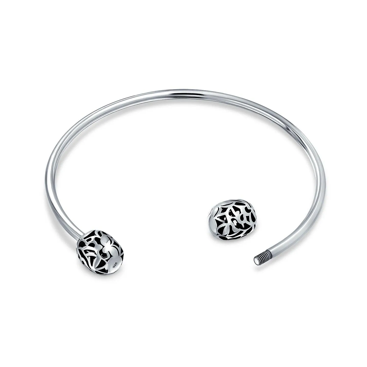 Ball Screw Starter Charm Bangle Cuff Beads Bracelet Sterling Silver