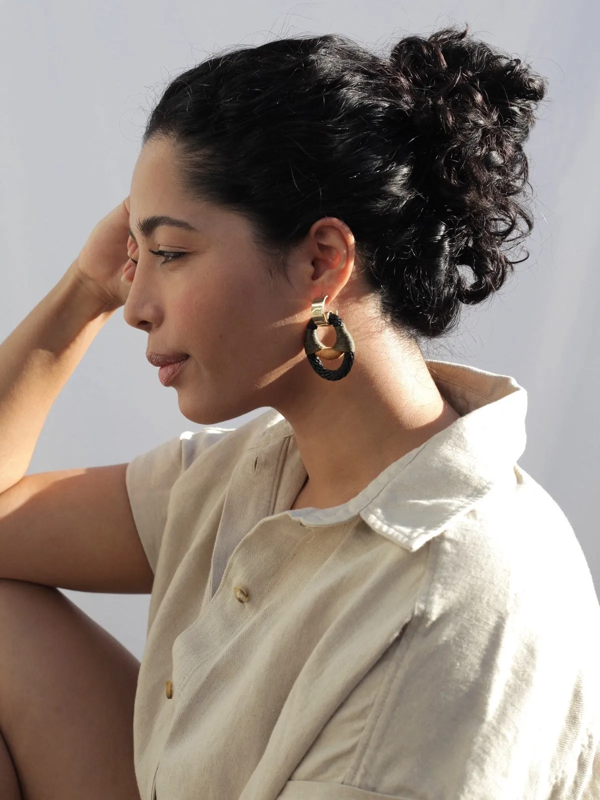 Black, Olive & Camel Vessel Earrings