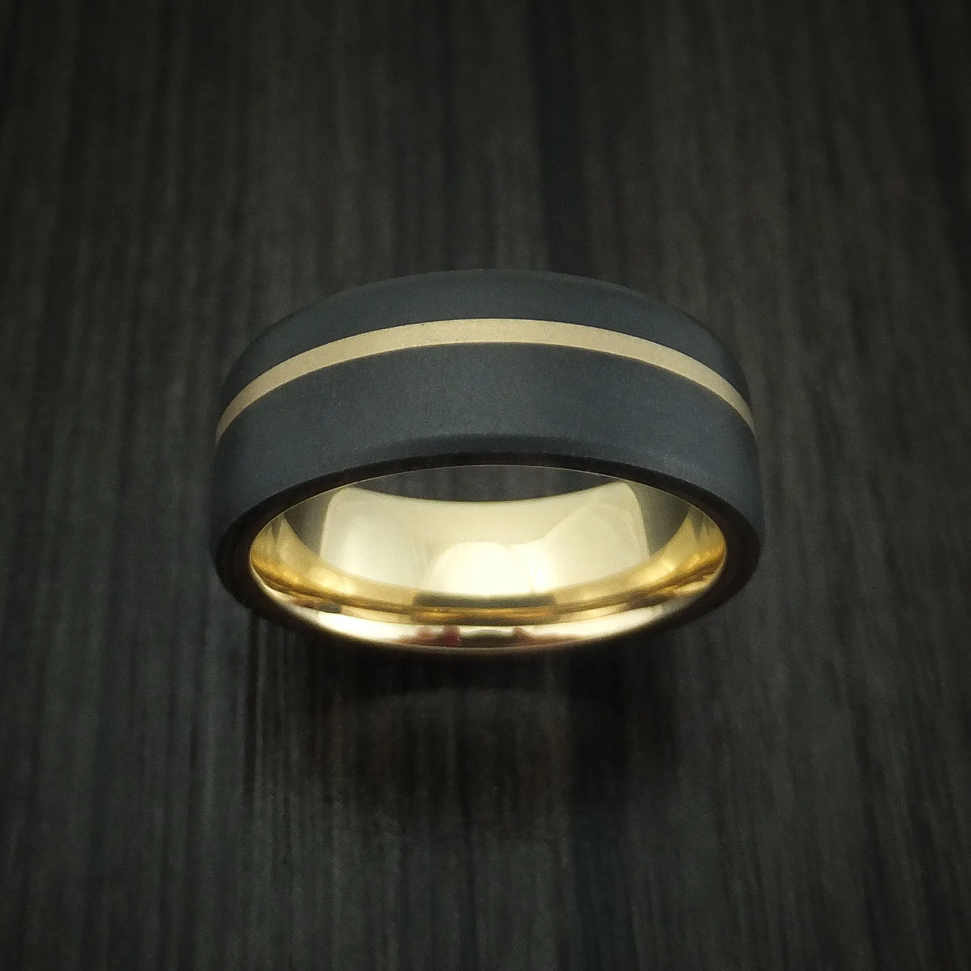 Black Titanium and 14K Yellow Gold Band Custom Made Men's Ring