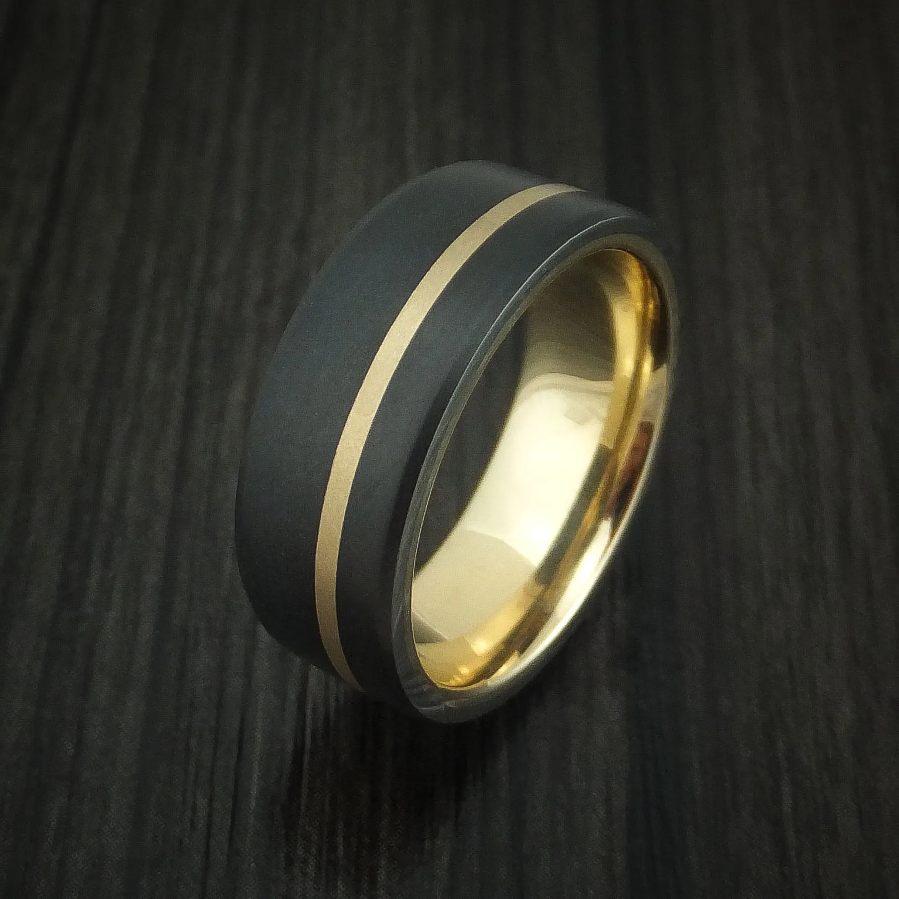 Black Titanium and 14K Yellow Gold Band Custom Made Men's Ring