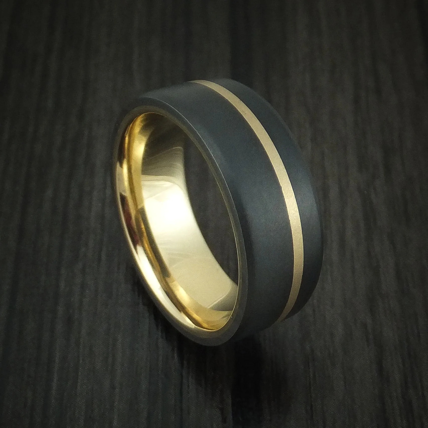 Black Titanium and 14K Yellow Gold Band Custom Made Men's Ring