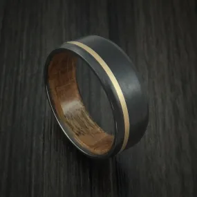 Black Titanium Men's Ring with 14K Yellow Gold Inlay and Hardwood Sleeve