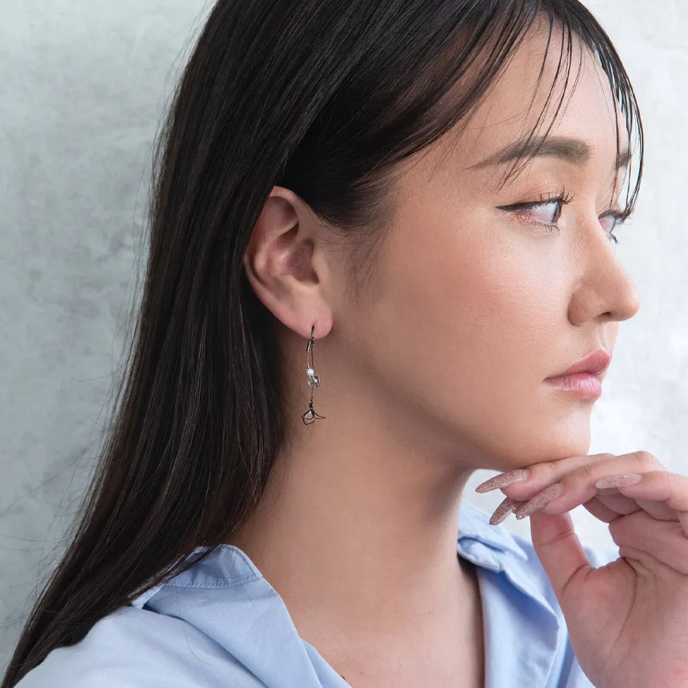 Black Wire Flower Linear Earrings