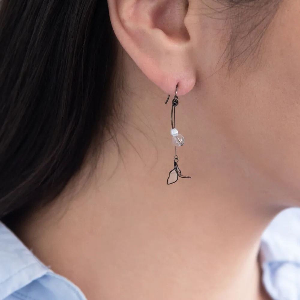 Black Wire Flower Linear Earrings