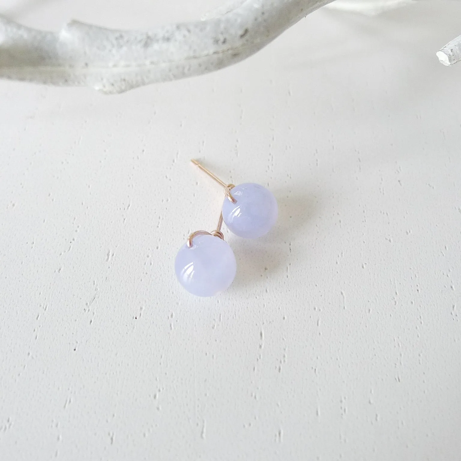 Blue Chalcedony Earstuds 8mm (Basic) / 14k Gold-filled