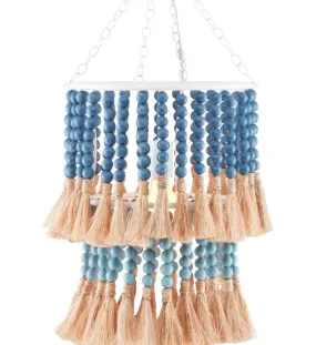 Blue Coastal Cottage Beaded Rope Pendant