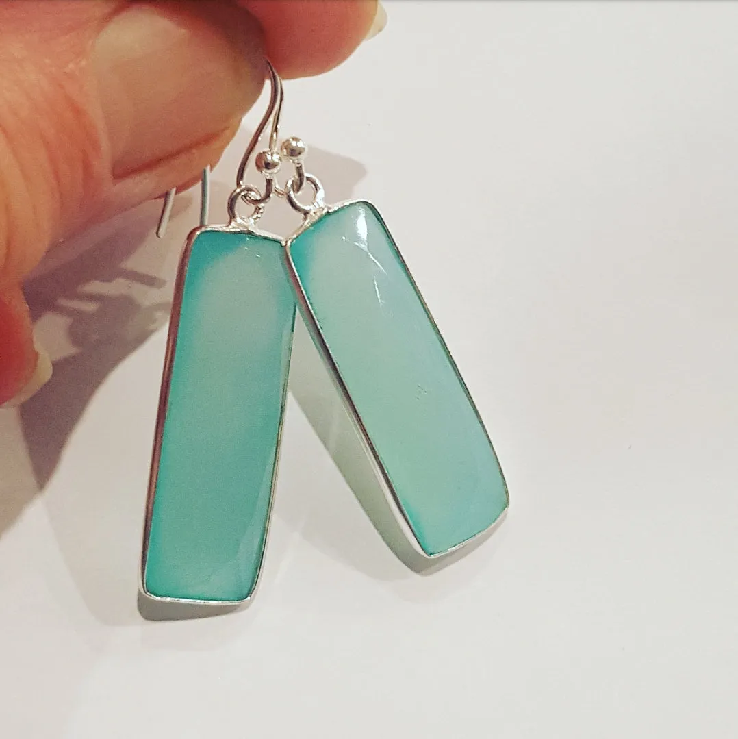 Blue Seafoam Chalcedony Stone drop earrings