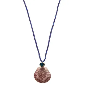 Blue Tourmaline and Shell Necklace with Lapis Beads