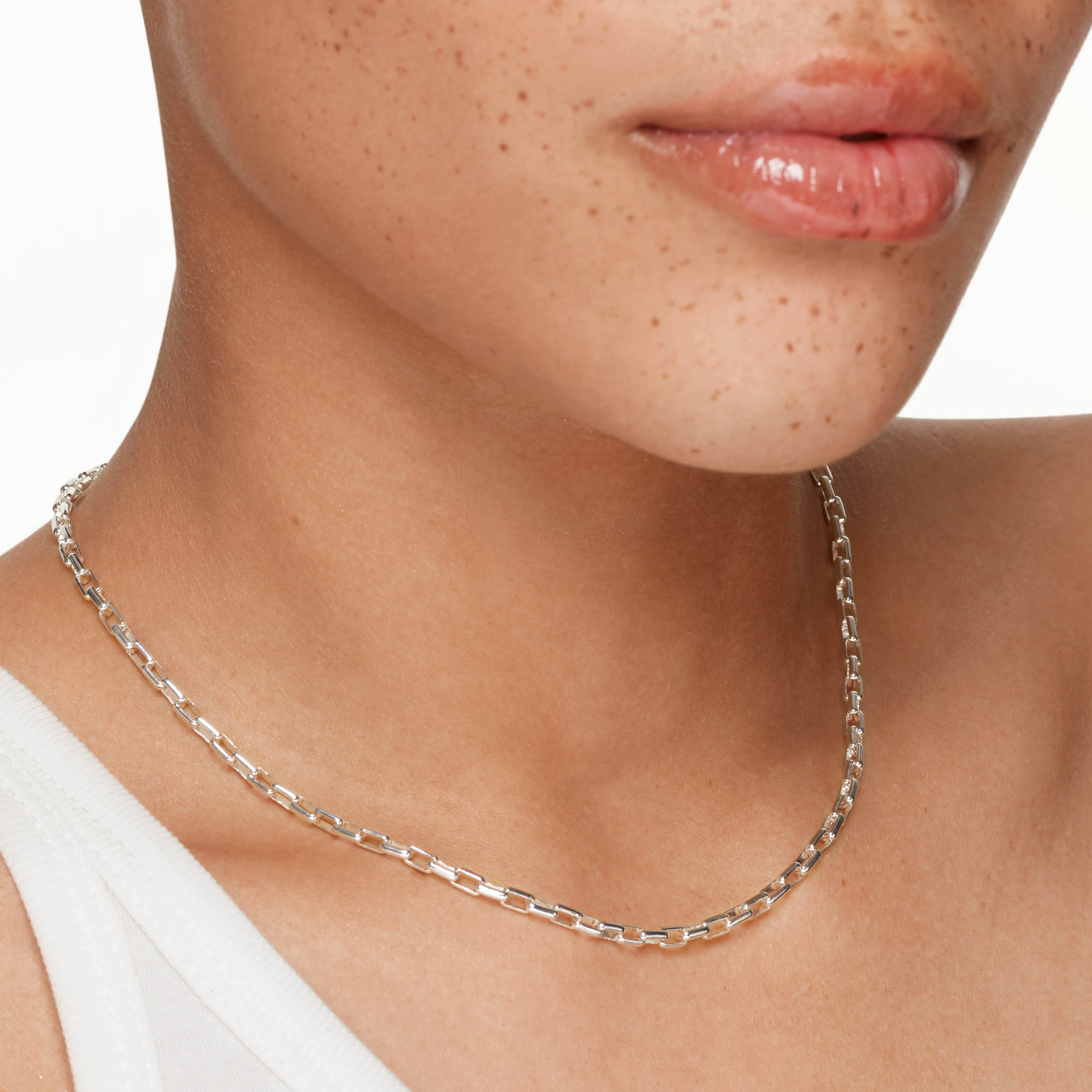 Box Paperclip Chain Necklace in Silver