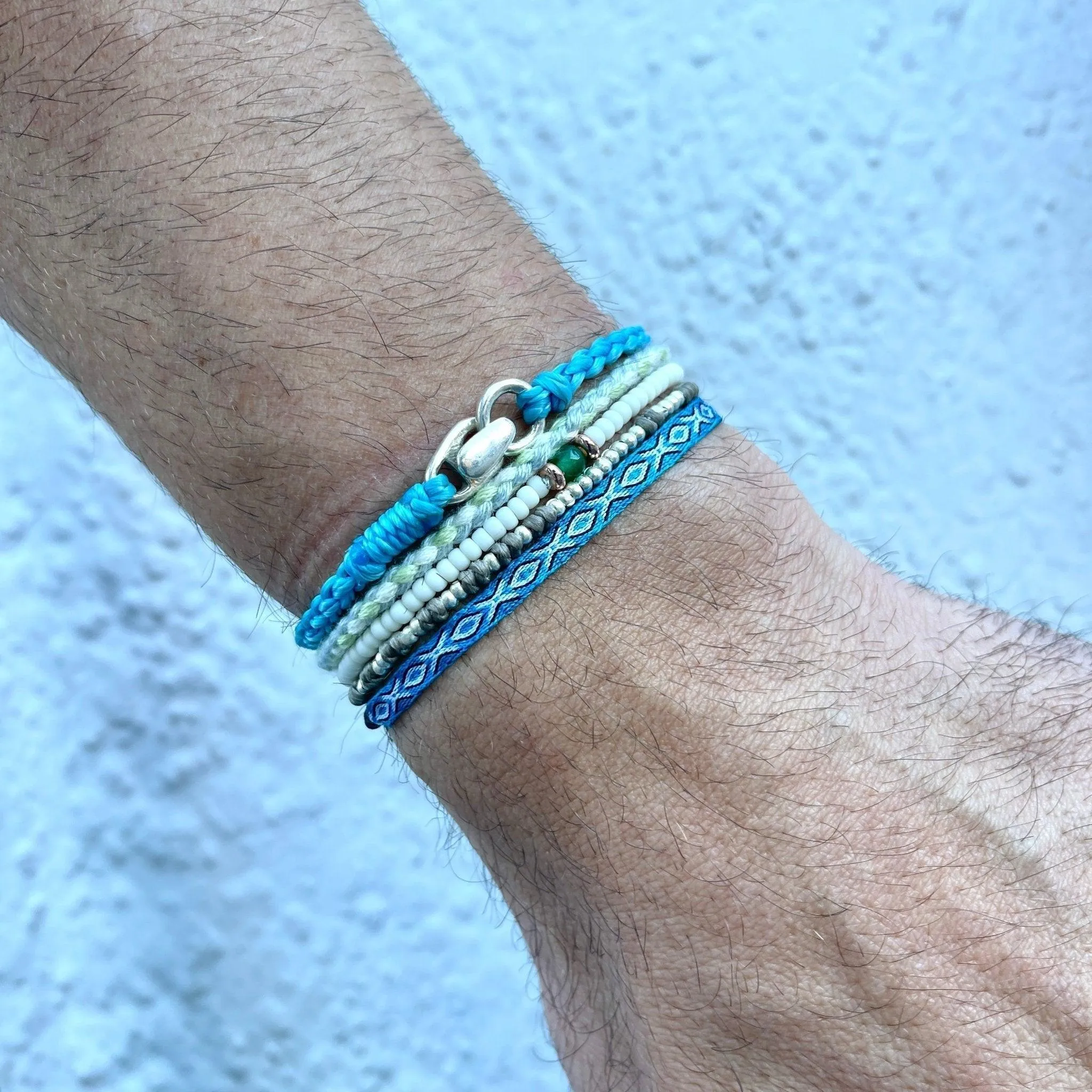 Braided "Antibes" Bracelet With Silver Clasp (Light Blue)