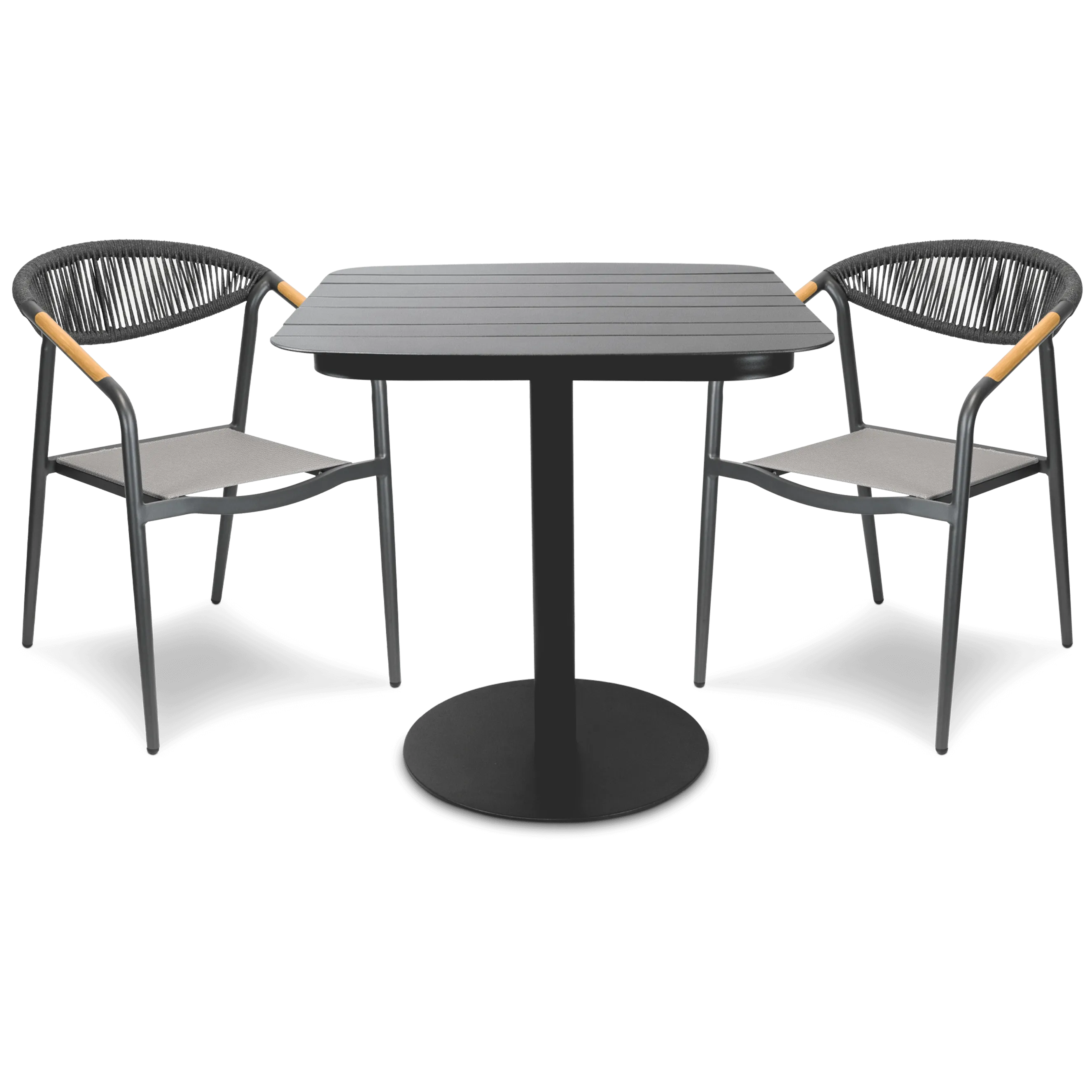 Cafe Collection Square 3pc Dining Suite in Gunmetal with Rope Chairs