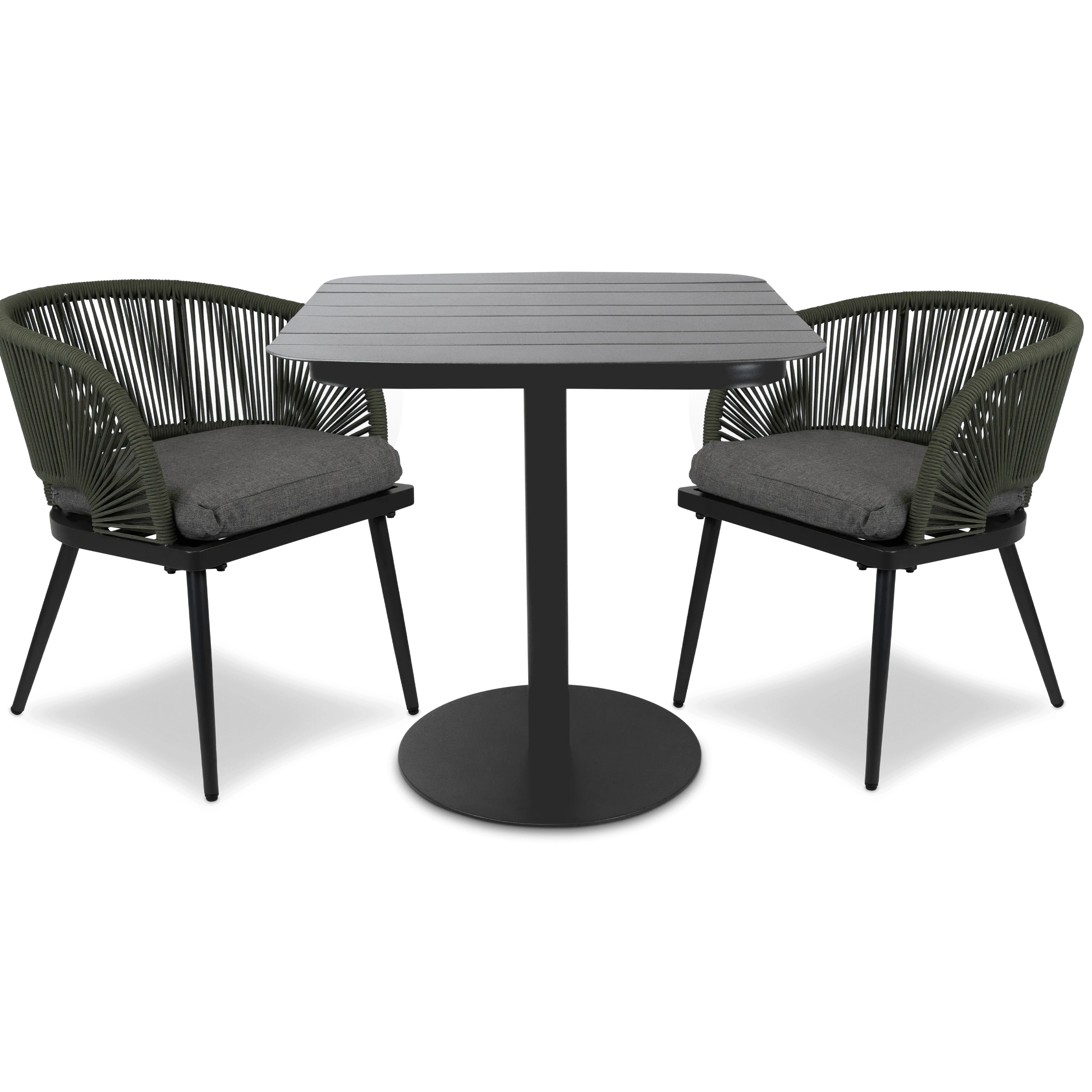 Cafe Collection Square 3pc Dining Suite in Gunmetal with Rope Chairs