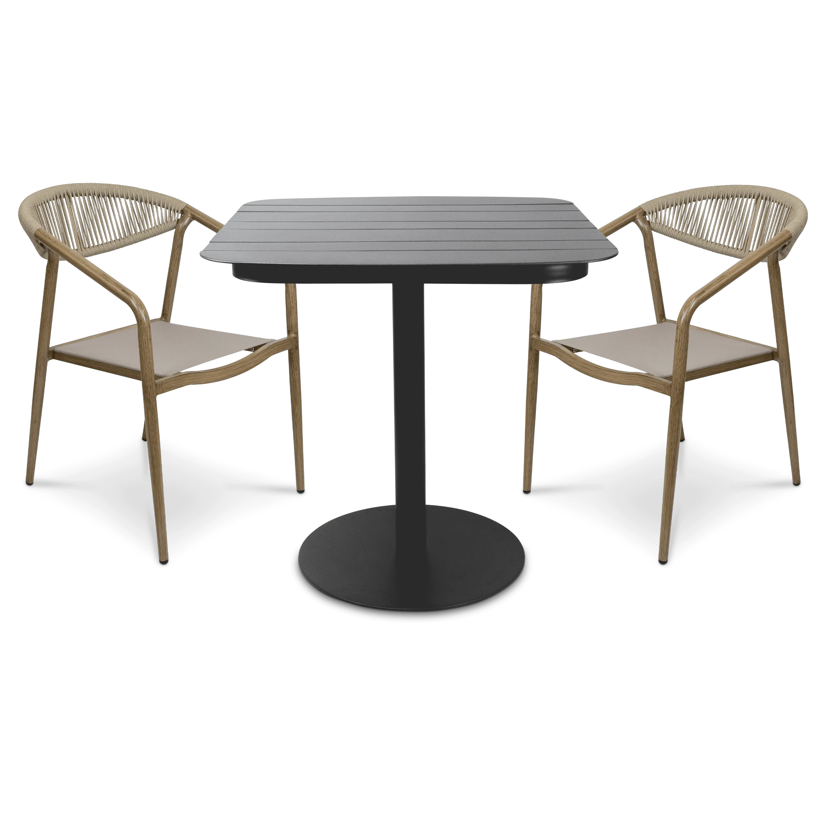 Cafe Collection Square 3pc Dining Suite in Gunmetal with Rope Chairs