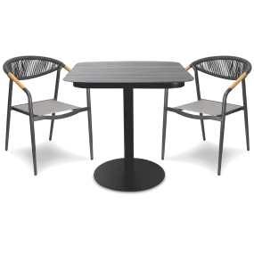 Cafe Collection Square 3pc Dining Suite in Gunmetal with Rope Chairs