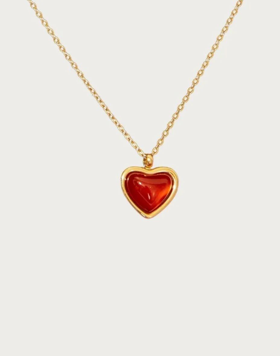 Carnelian Stone Heart Necklace