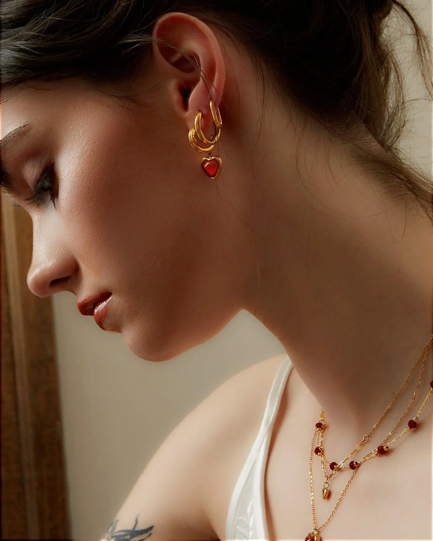 Carnelian Stone Hoop Earrings