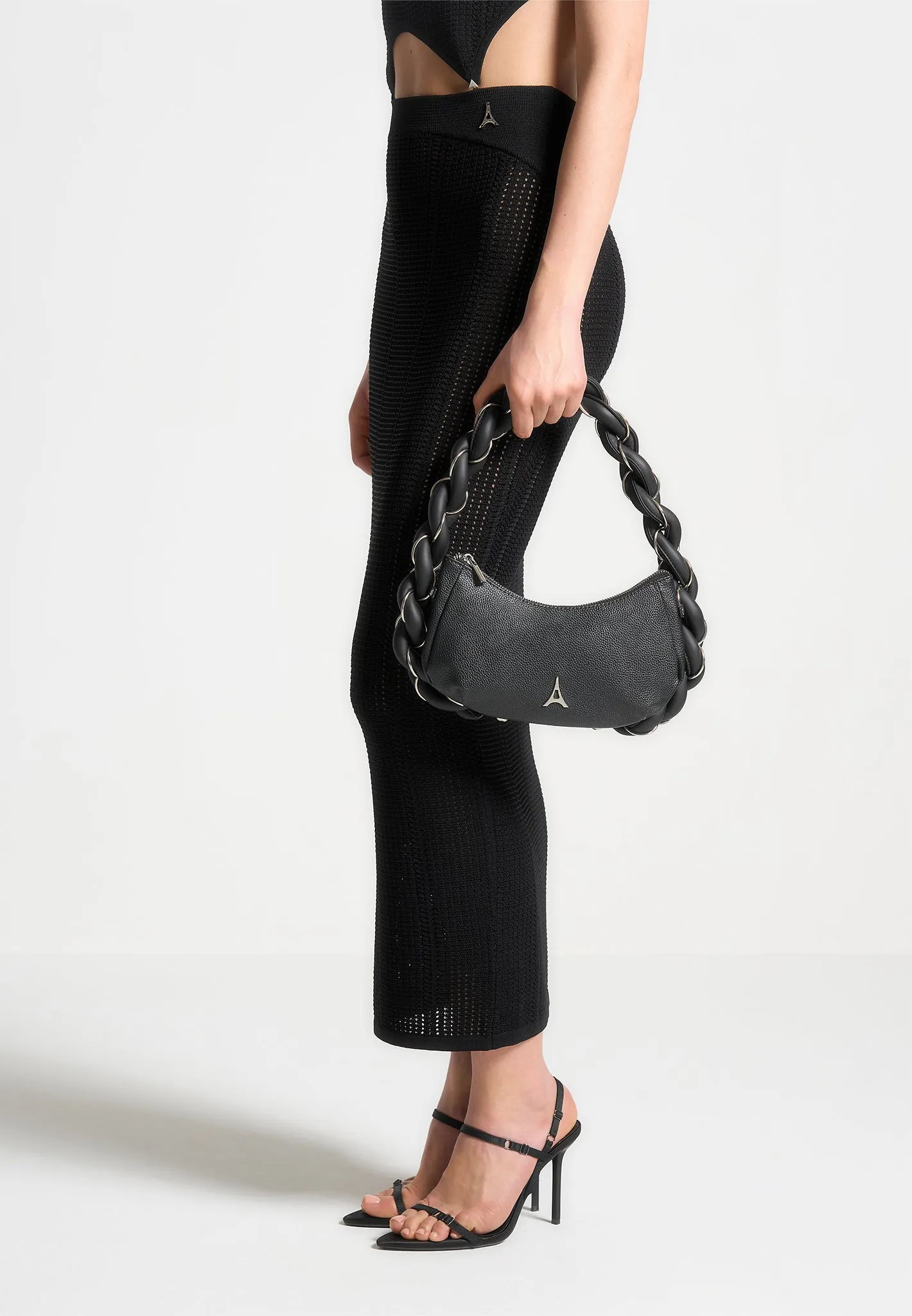 Chain Plaited Rope Handbag - Black