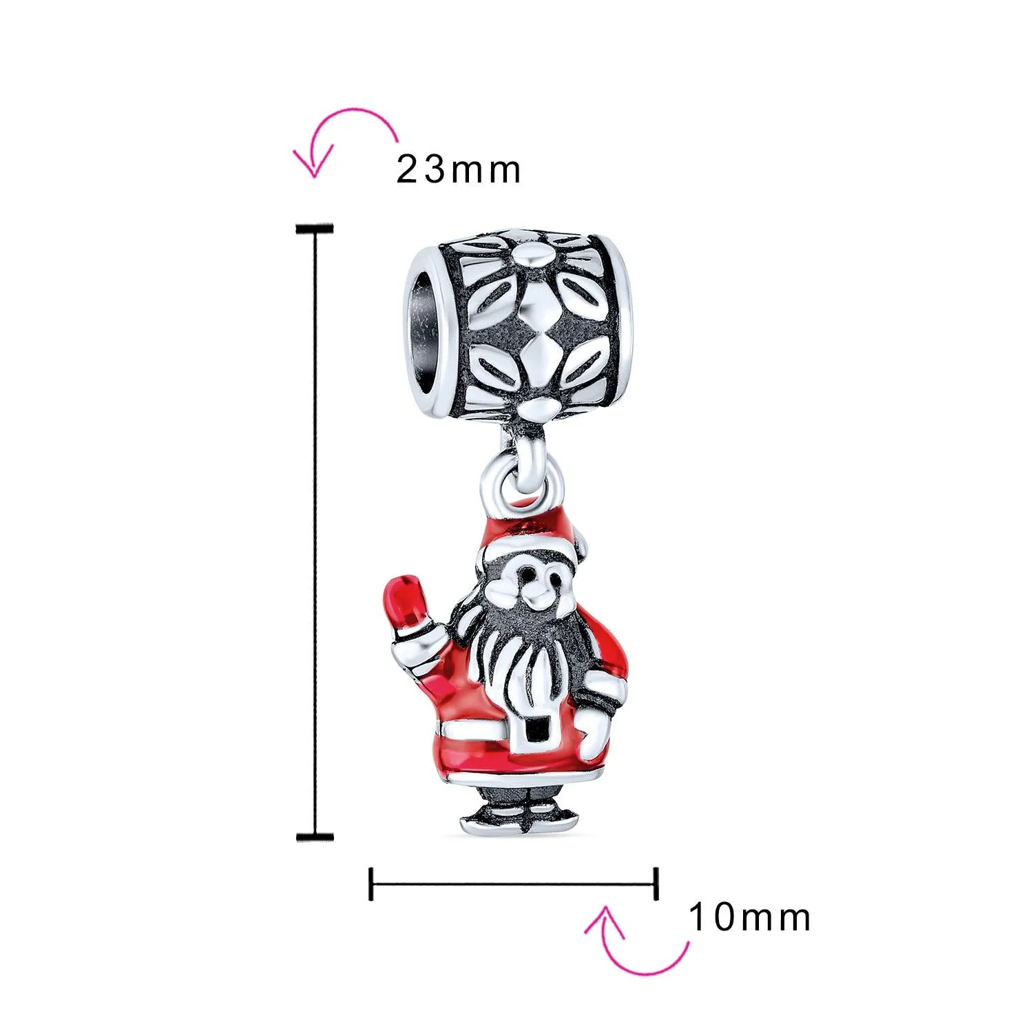 Christmas Red Santa Claus Dangle Charm Bead .925 Sterling Silver