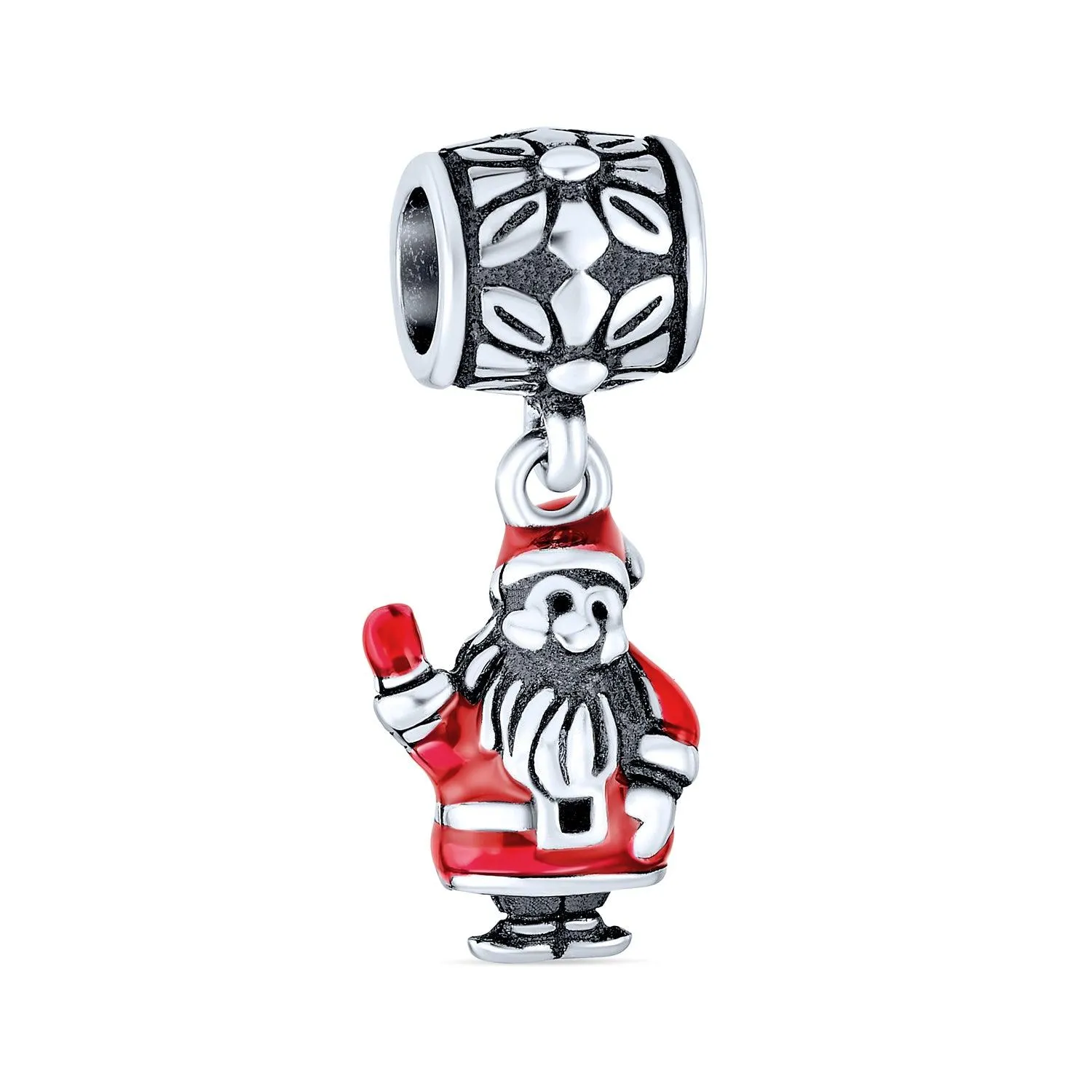 Christmas Red Santa Claus Dangle Charm Bead .925 Sterling Silver