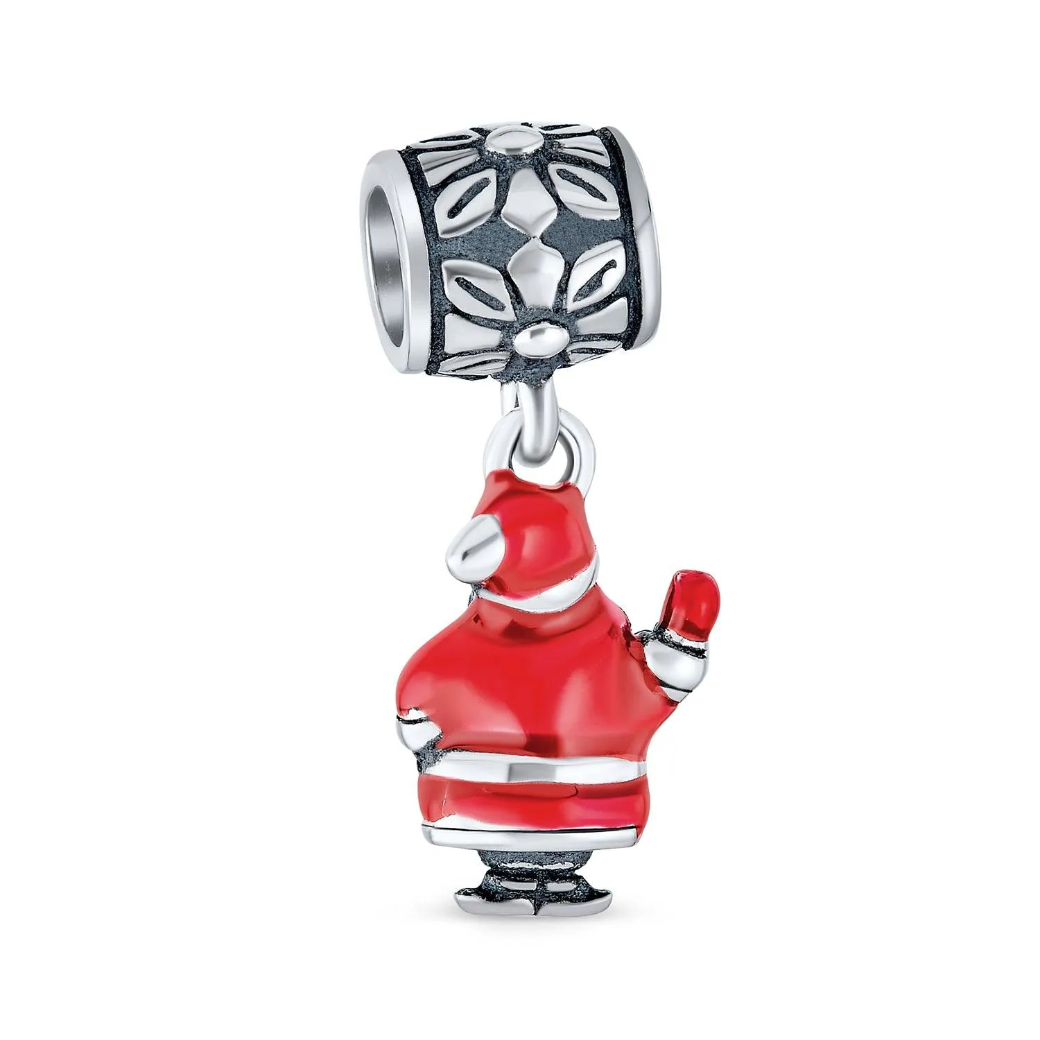 Christmas Red Santa Claus Dangle Charm Bead .925 Sterling Silver