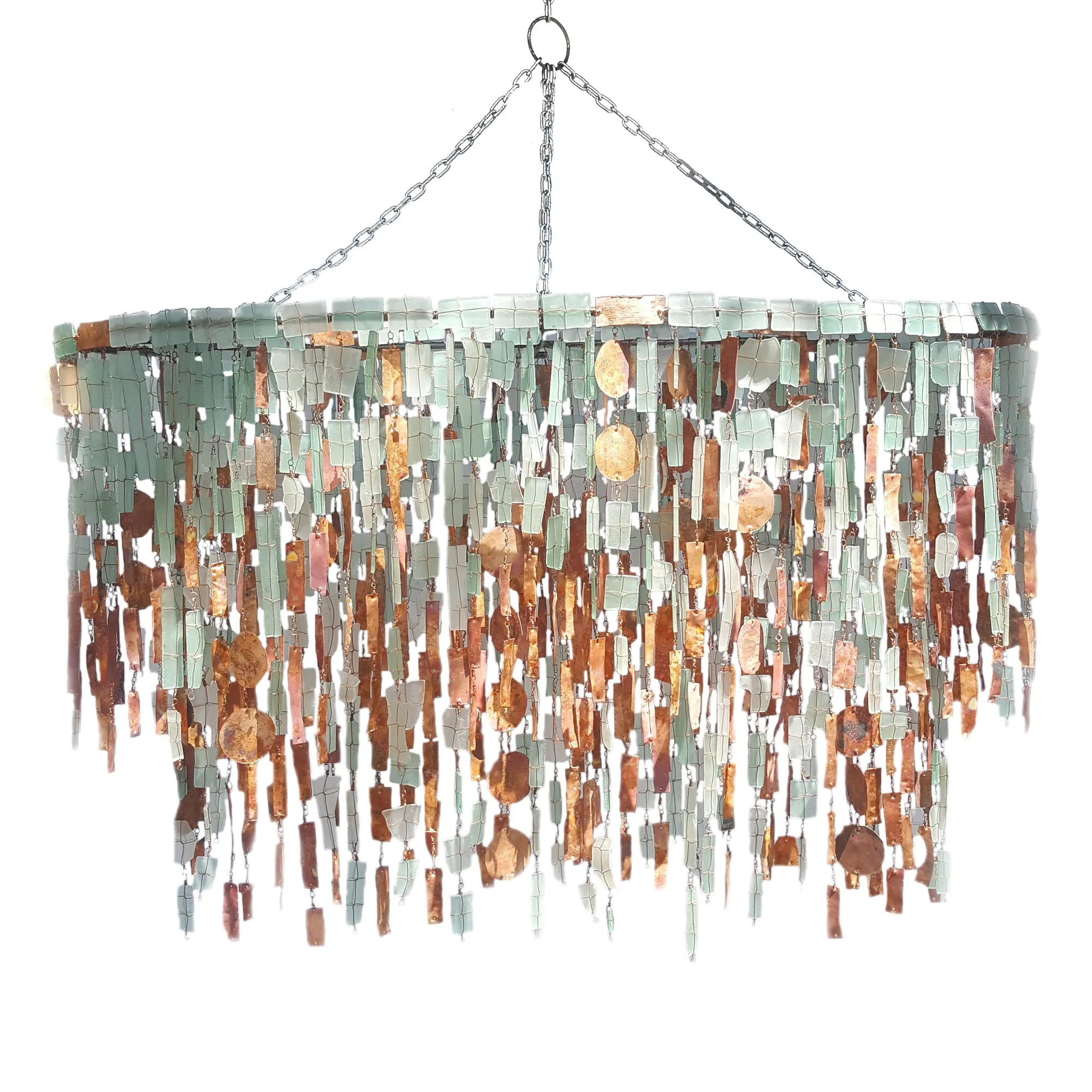 Copper and Glass Oval Chandelier