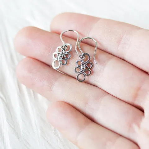 Dainty Handcrafted Silver Earrings, Tiny short sterling silver filigree dangles