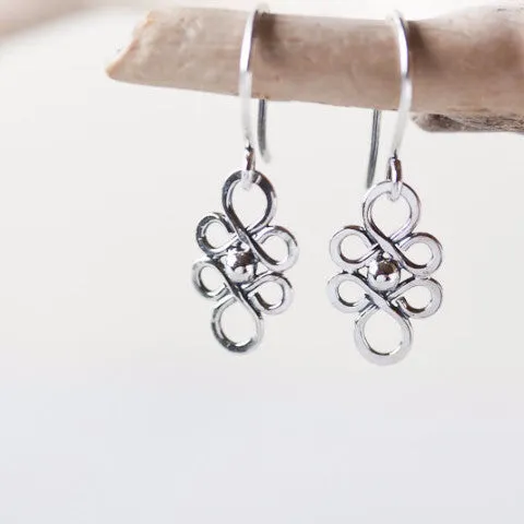 Dainty Handcrafted Silver Earrings, Tiny short sterling silver filigree dangles