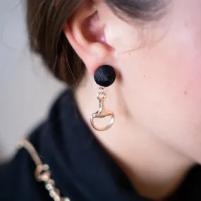 Dangle Gold Bit Earrings Accented with Black Thread