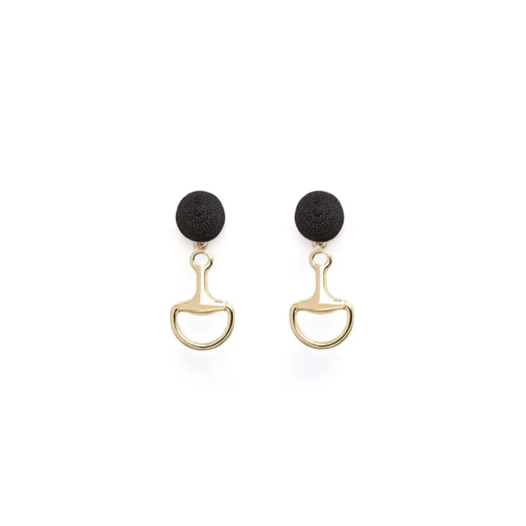 Dangle Gold Bit Earrings Accented with Black Thread