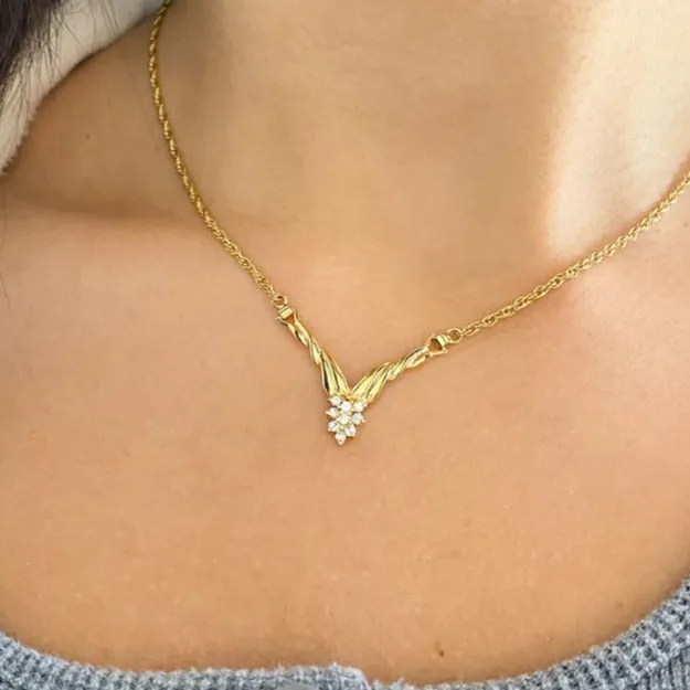 Diamond Cluster Chevron Necklace