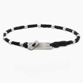 Double Braided Cord With Sterling Silver Crimped Beads Bracelet (Black)