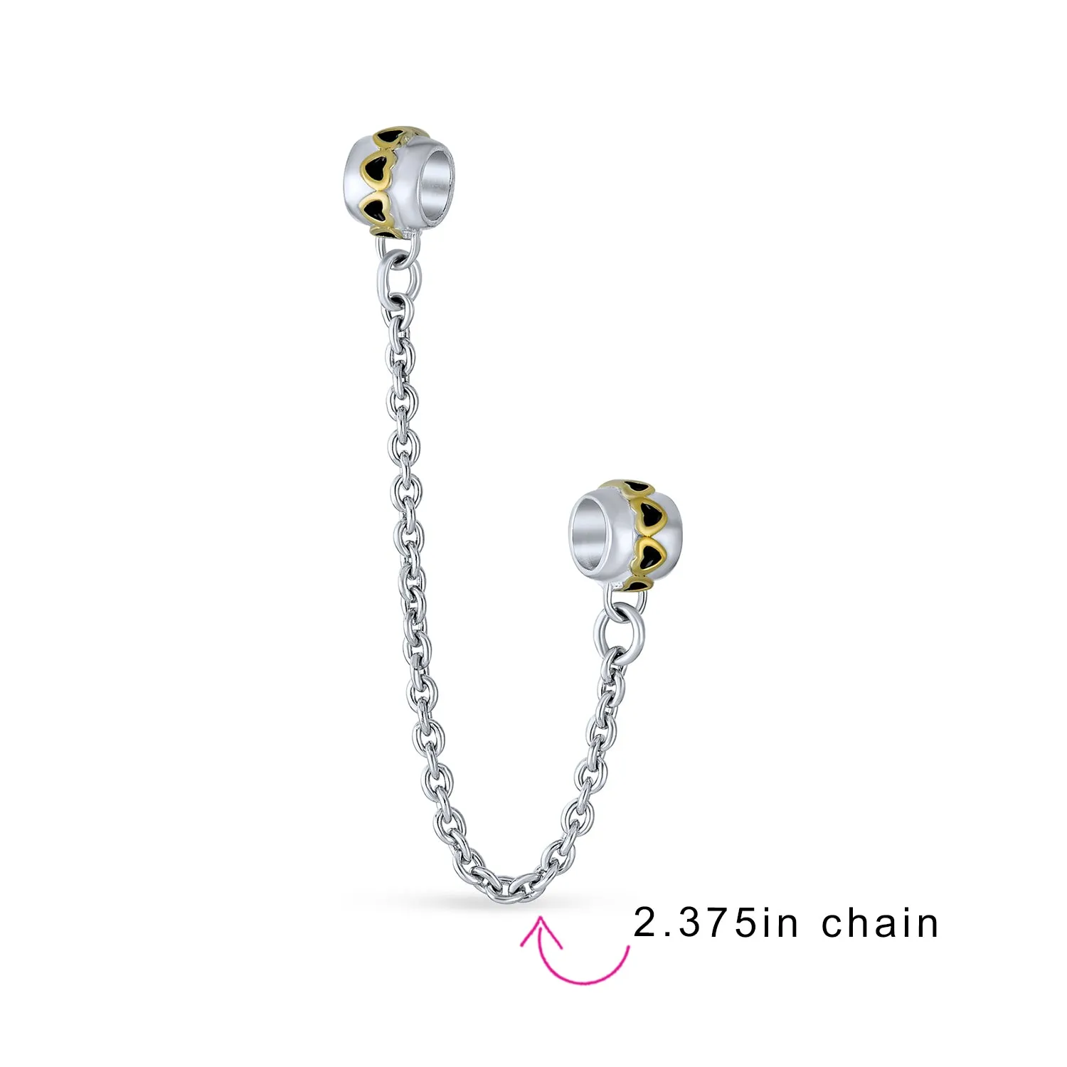 Double Hearts Chain Spacer Stopper Bead Charm .925 Sterling Silver