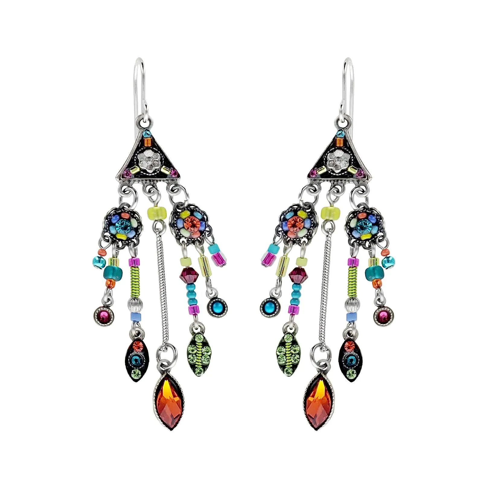 Botanical Mosaic Firefly Chandelier Earrings