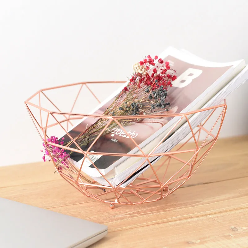 Geometric Copper Wire Fruit Basket